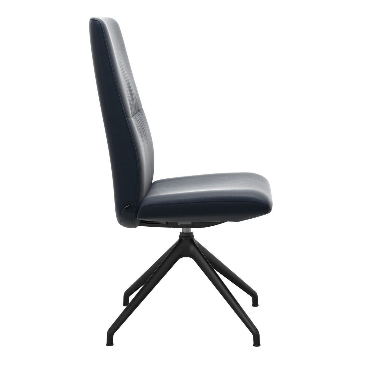 Mint High Back Dining Chair - Paloma Oxford Blue - Matte Black Swivel Base - Armless