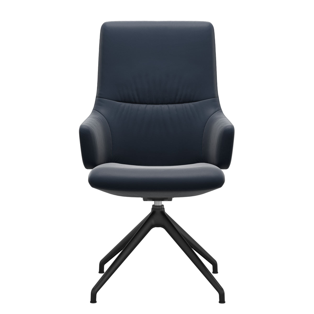 Mint High Back Dining Chair - Paloma Oxford Blue - Matte Black Swivel Base - Armchair