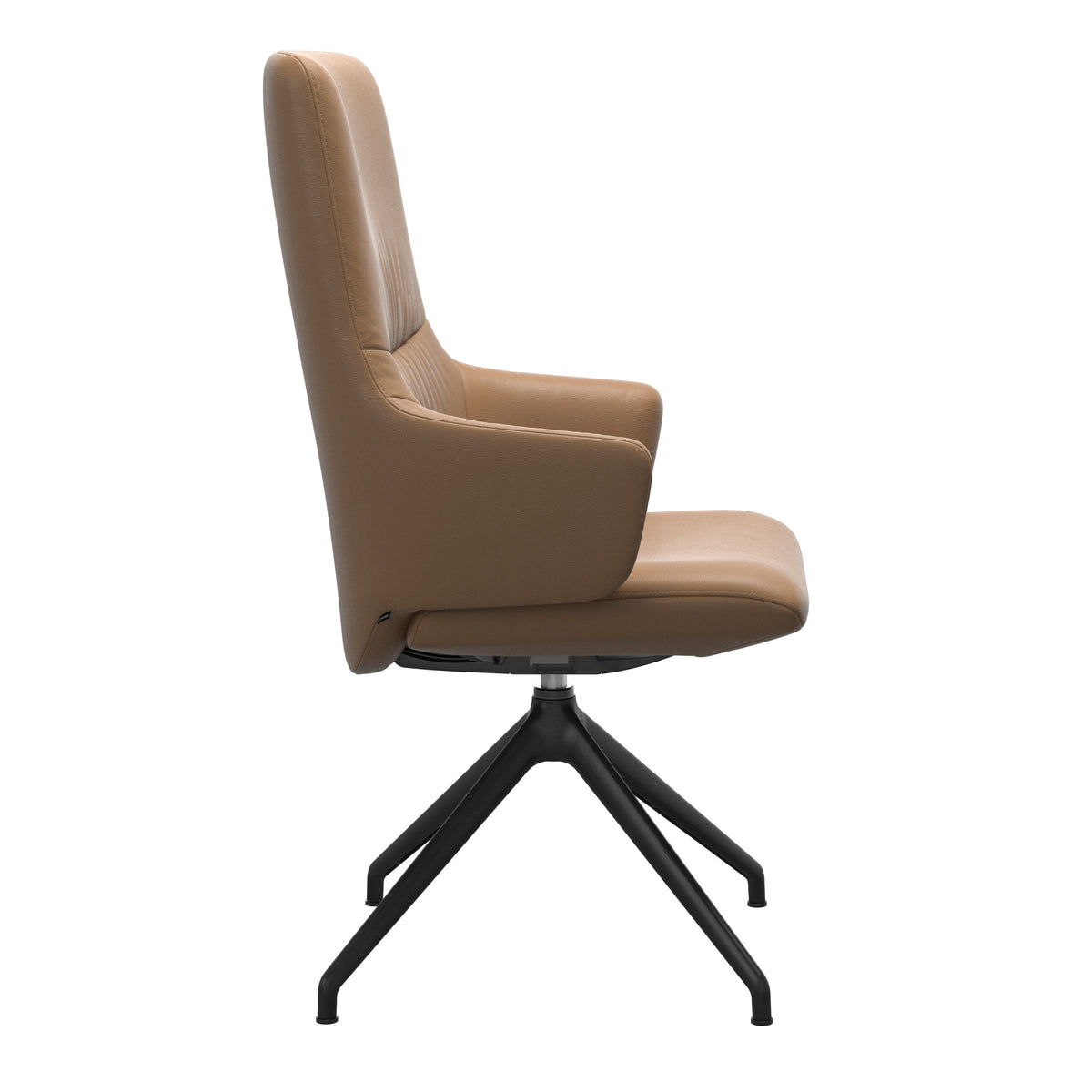 Mint High Back Dining Chair - Paloma Taupe - Matte Black Swivel Base - Armchair