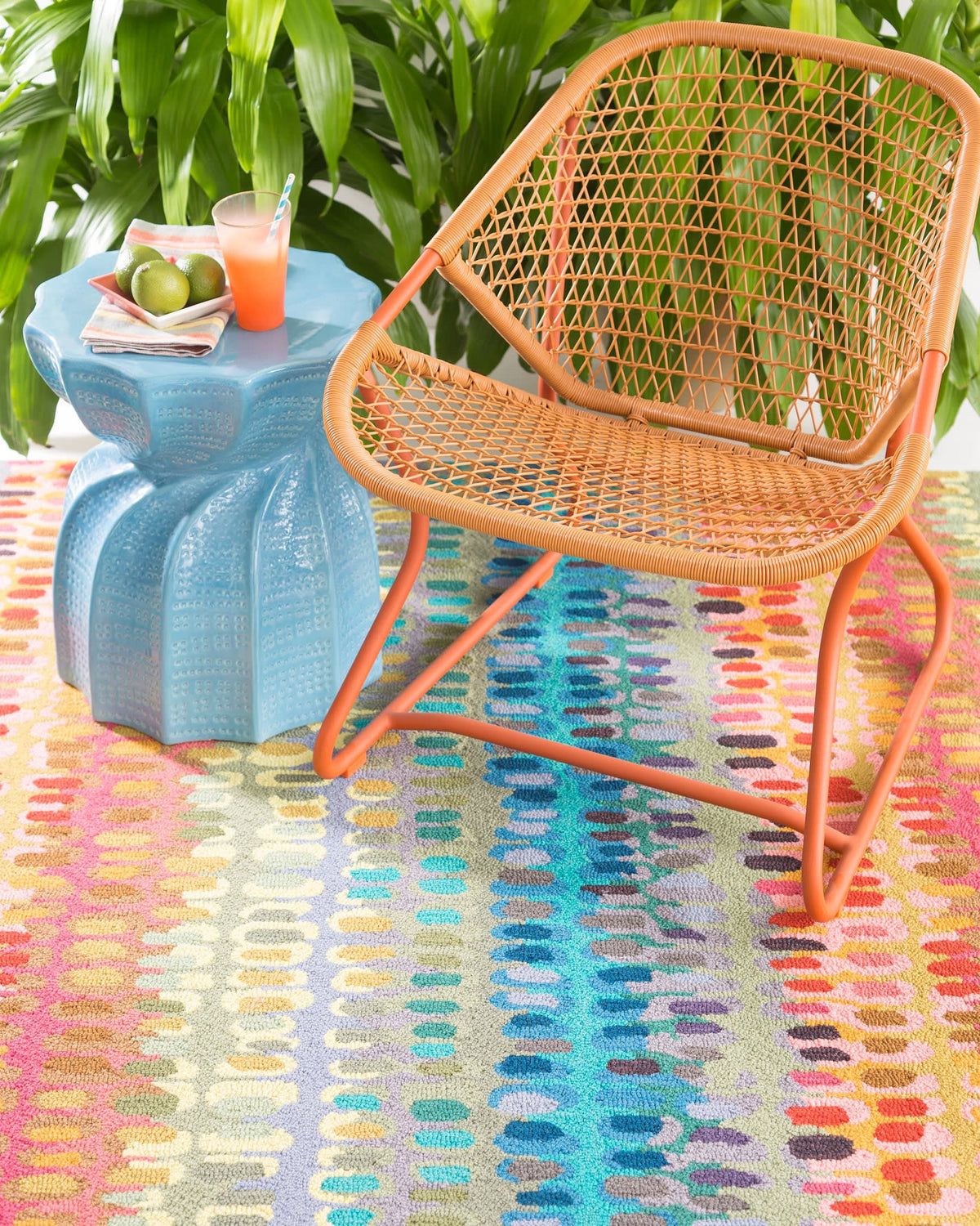Dash & Albert Paint Chip Hand Micro Hooked Wool Rug in Multicolour, patio setting