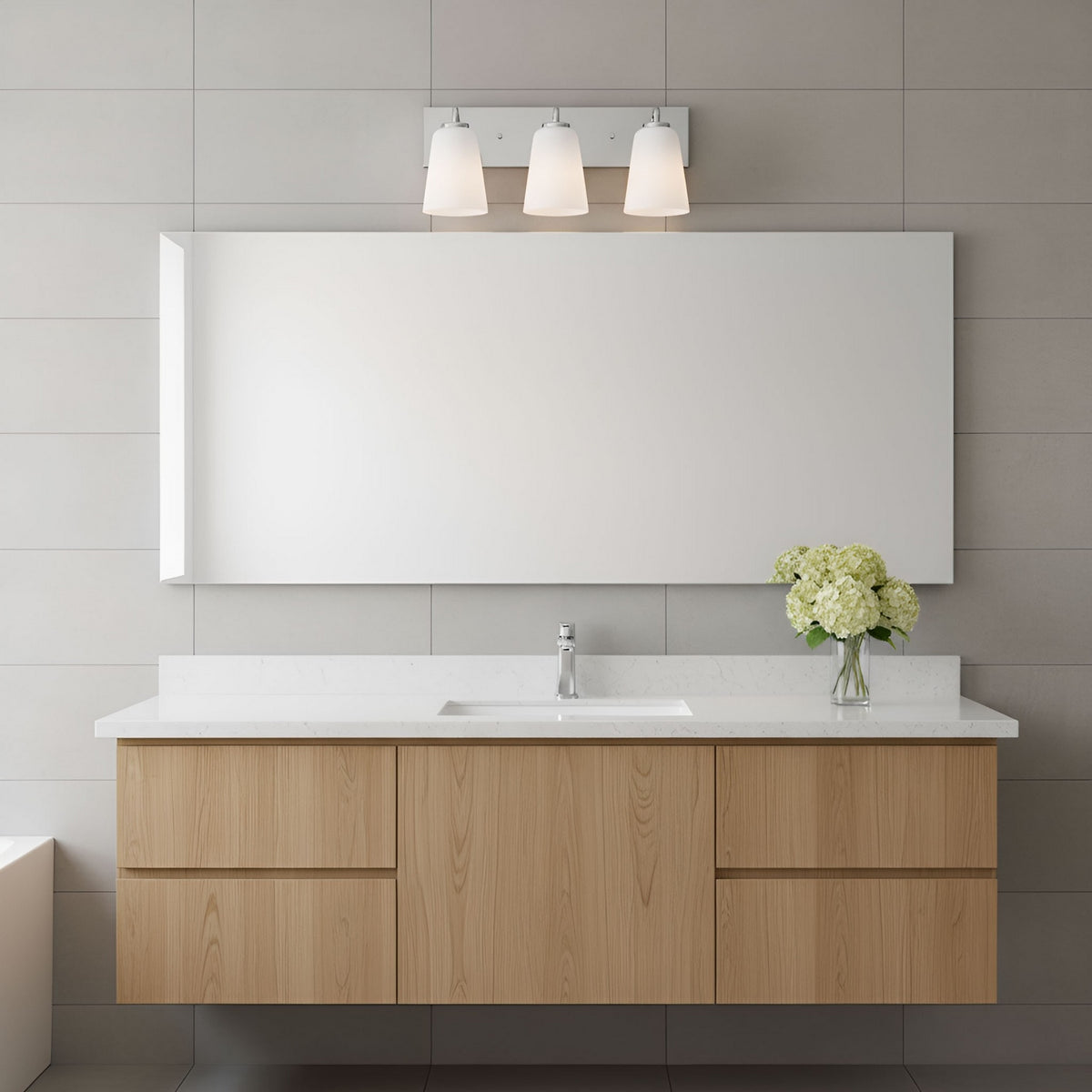 Miles Three Light Bath — Etched white glass
