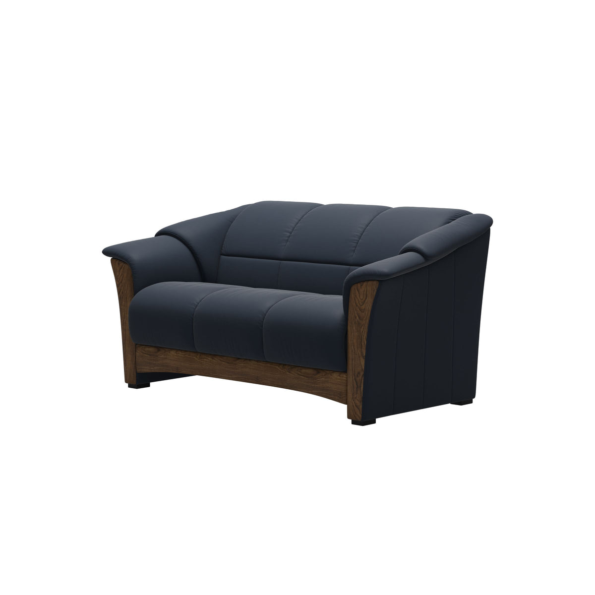 Stressless Oslo 2-Seater Sofa with Wood in Paloma Oxford Blue, Teak, side view