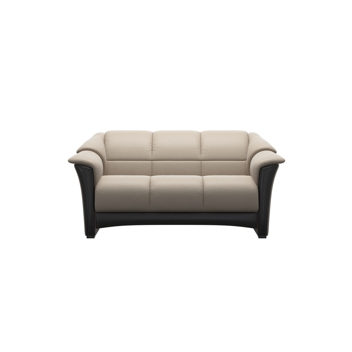 Stressless Oslo 2-Seater Sofa with Wood in Paloma Mushroom, Black, front view
