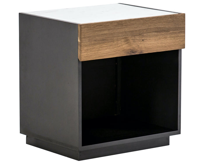 Grey Lacquer Hardwood & White Marble with Dark Smoked Oak | Holland Nightstand | Valley Ridge Furniture