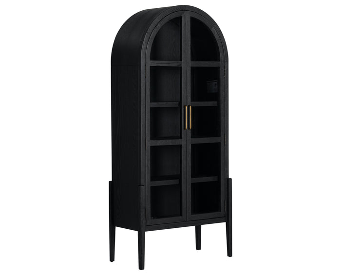 Drifted Black Oak & Tempered Glass with Antique Brass Iron | Tolle Cabinet | Valley Ridge Furniture