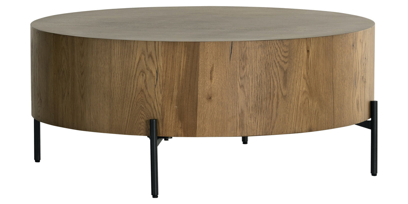 Amber Oak Resin with Dark Gunmetal Iron | Eaton Drum Coffee Table | Valley Ridge Furniture