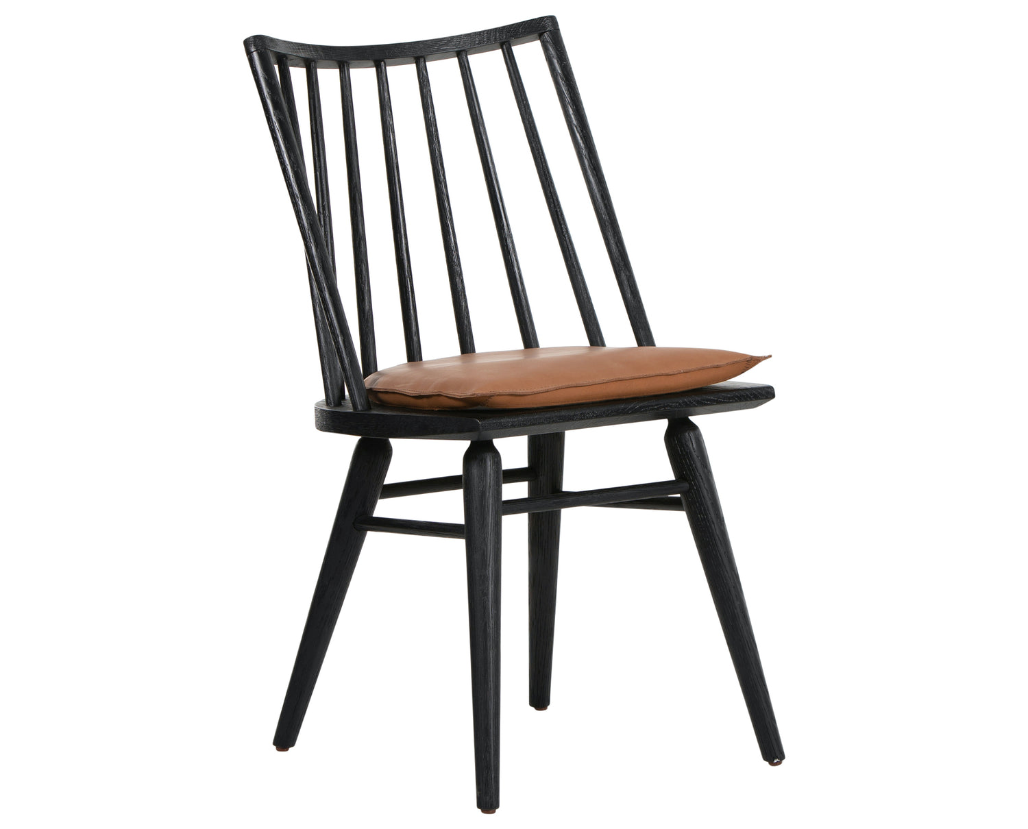 Black Oak & Whiskey Saddle Leather with Ivory Backing Fabric | Lewis Windsor Chair | Valley Ridge Furniture