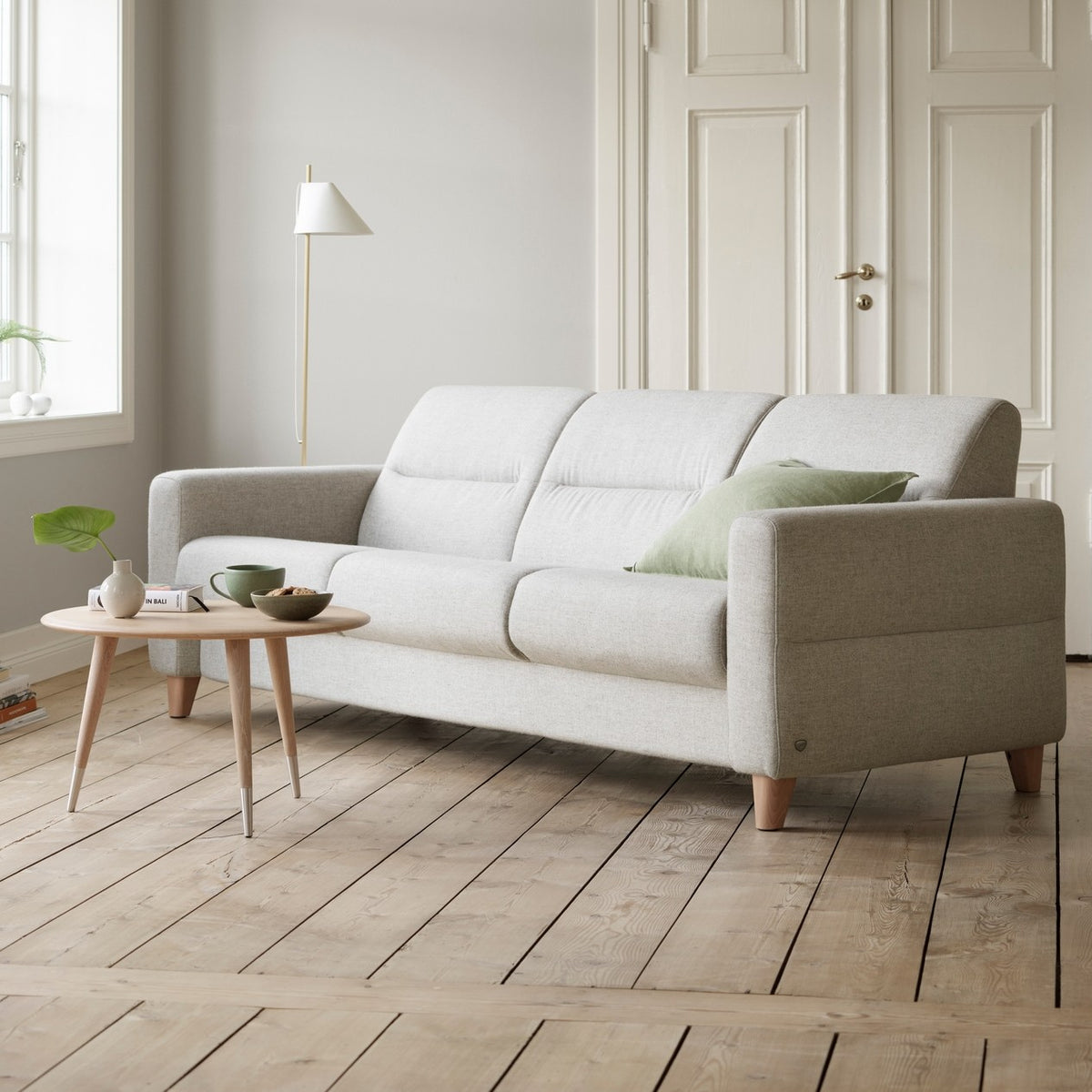 Stressless Fiona Wood 3-Seater Sofa, room setting, shown in Clover Light Beige all-groups