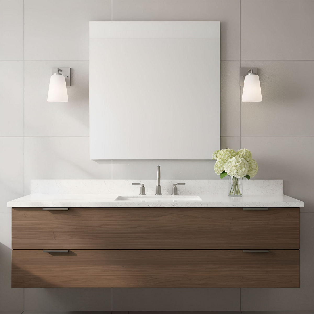 Miles One Light Bath — Etched white glass