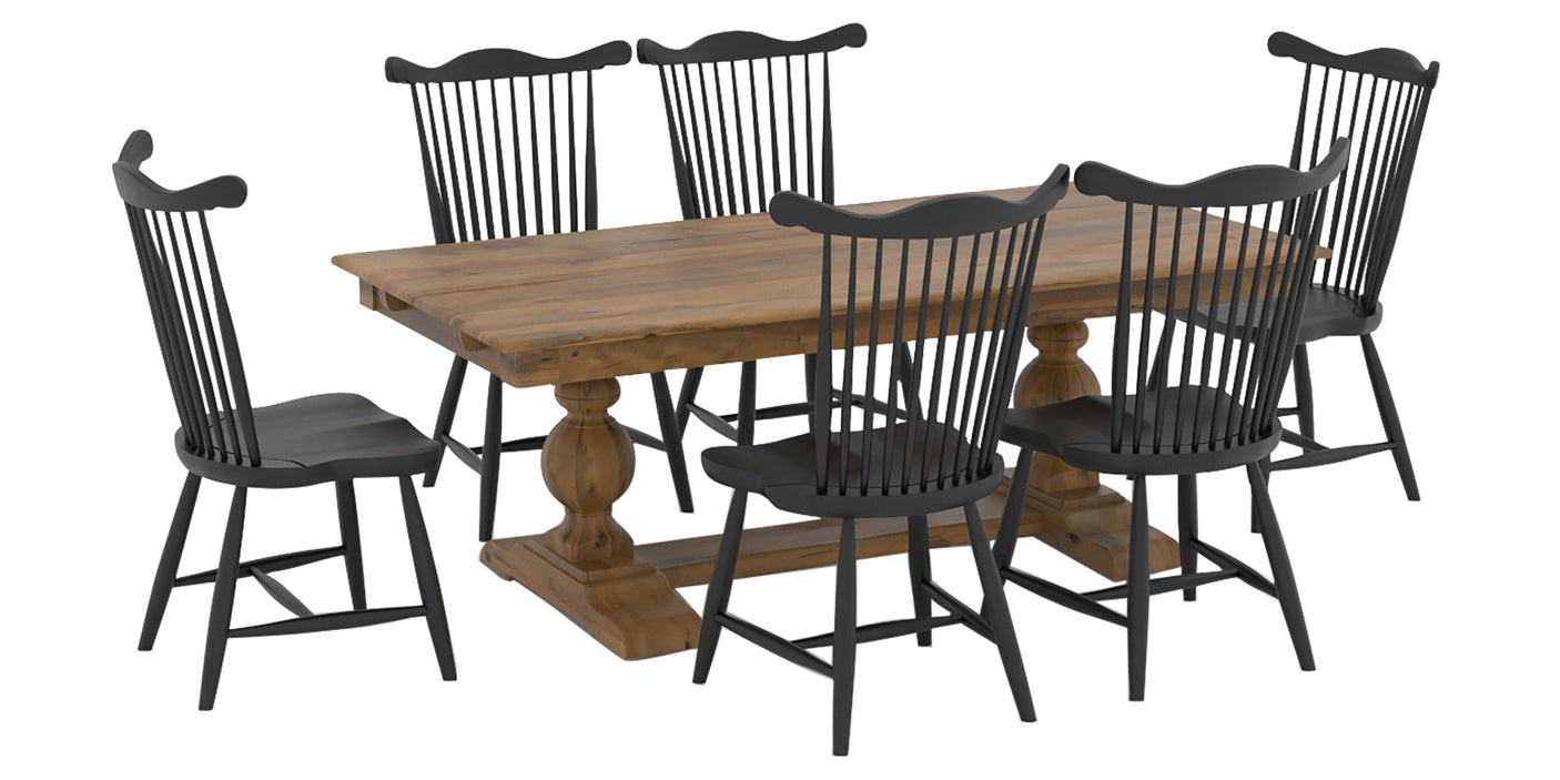 Oak Washed Birch with Distressed Finish and Black Birch with Antique Finish | Canadel Champlain 4280 Oak Washed Dining Set - Floor Model | Valley Ridge Furniture