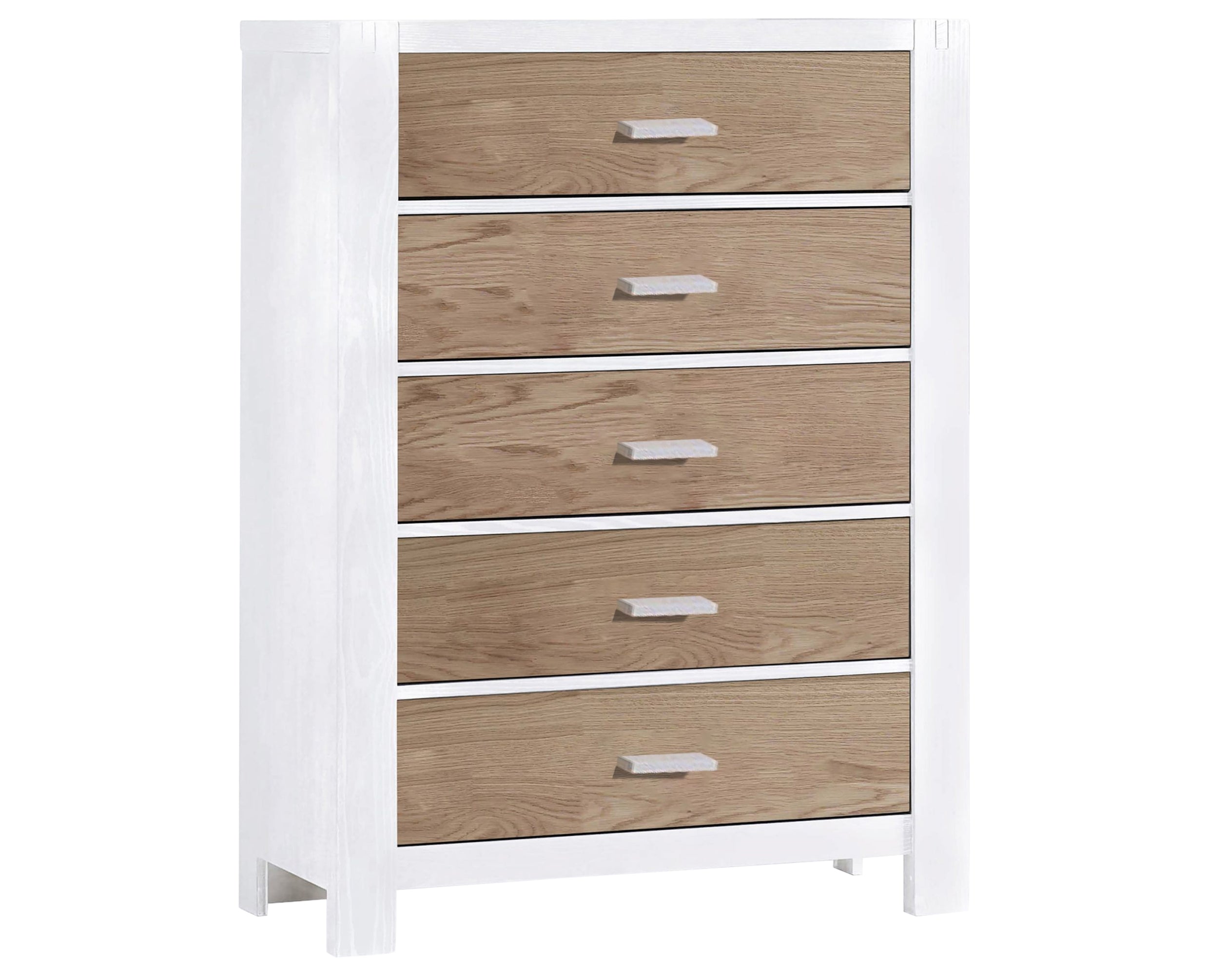 White Brushed Oak with Natural Oak | Rustico Moderno 5 Drawer Dresser | Valley Ridge Furniture