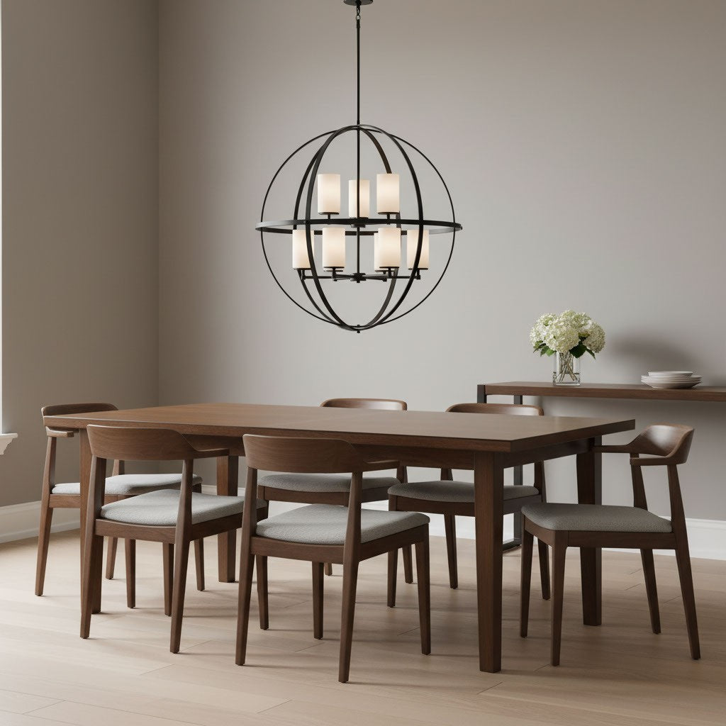 Alturas Nine Light Chandelier — Etched / White Inside