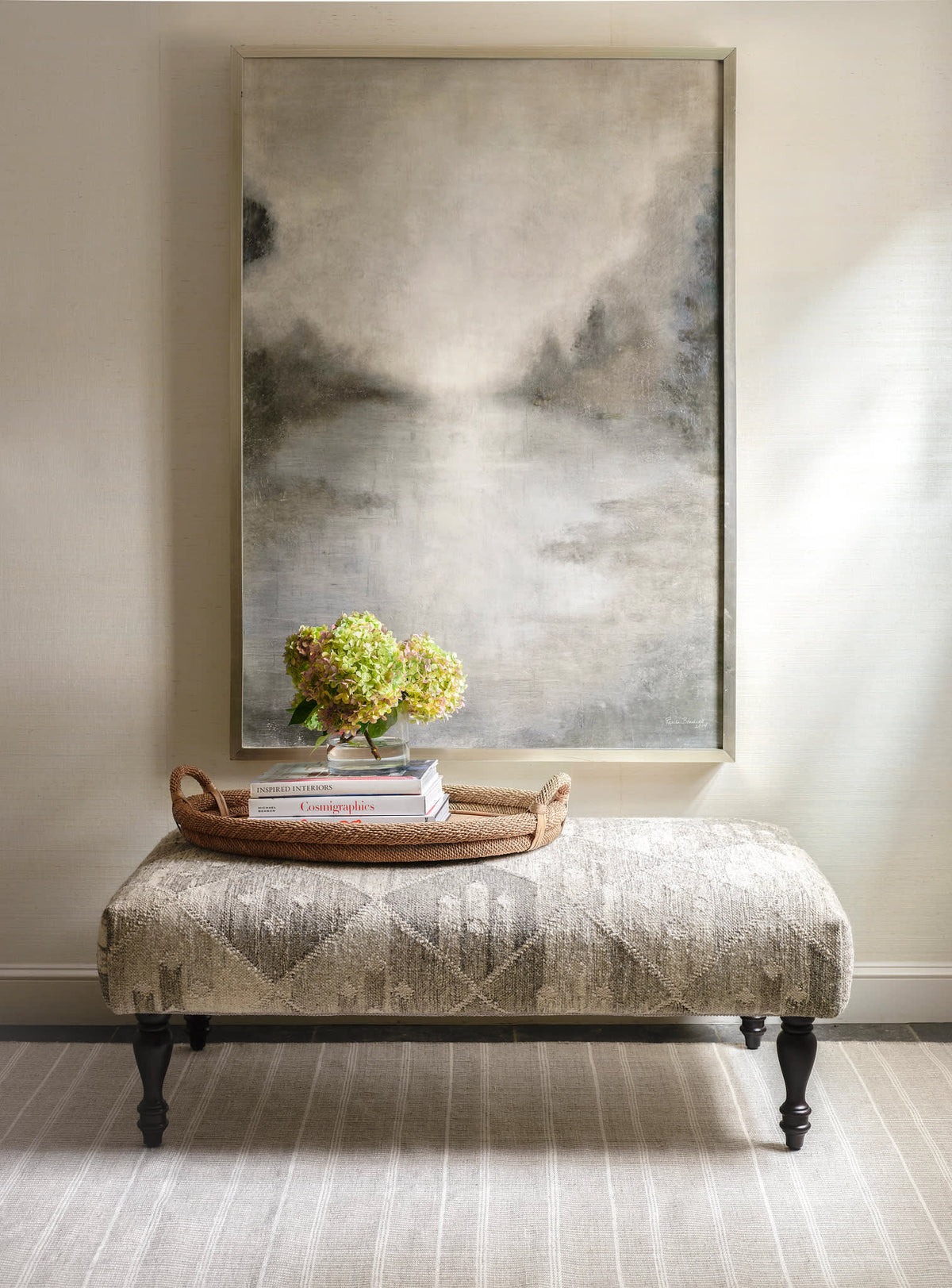 Dash & Albert Samson Handwoven Indoor/Outdoor Rug in Grey, living room setting
