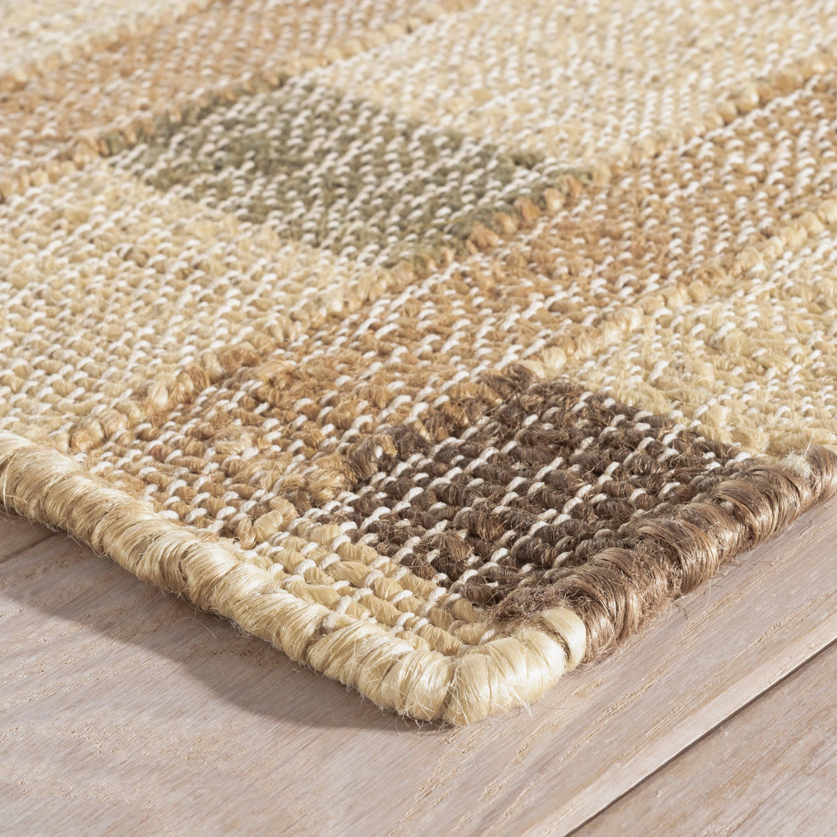 Dash & Albert Mosaic Handwoven Jute Rug in Blue, corner detail