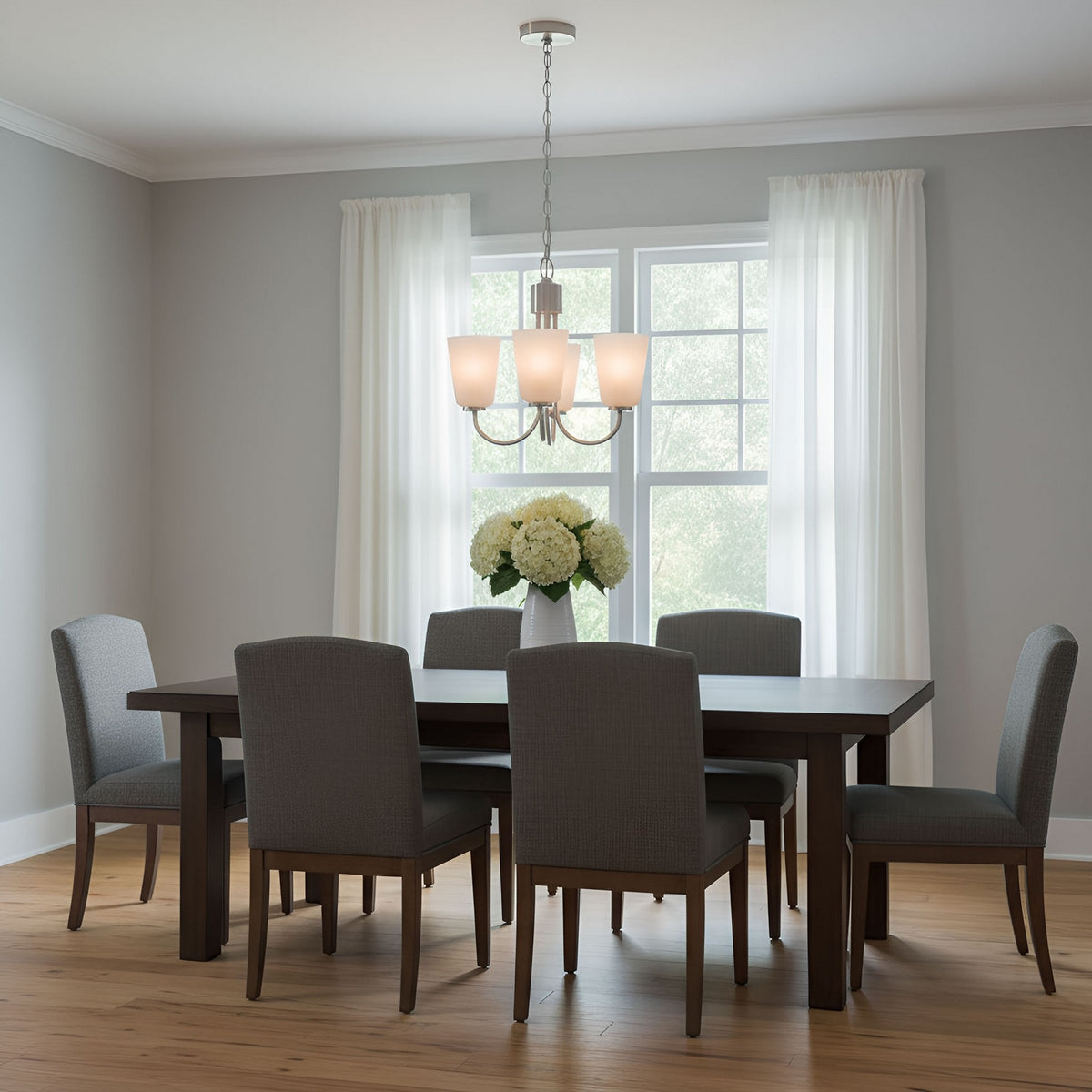 Miles Three Light Chandelier — Etched white