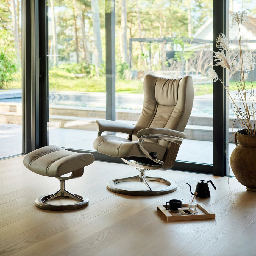 Stressless Wing Recliner Classic Base, room setting, shown in Paloma Mushroom, Signature base all-groups
