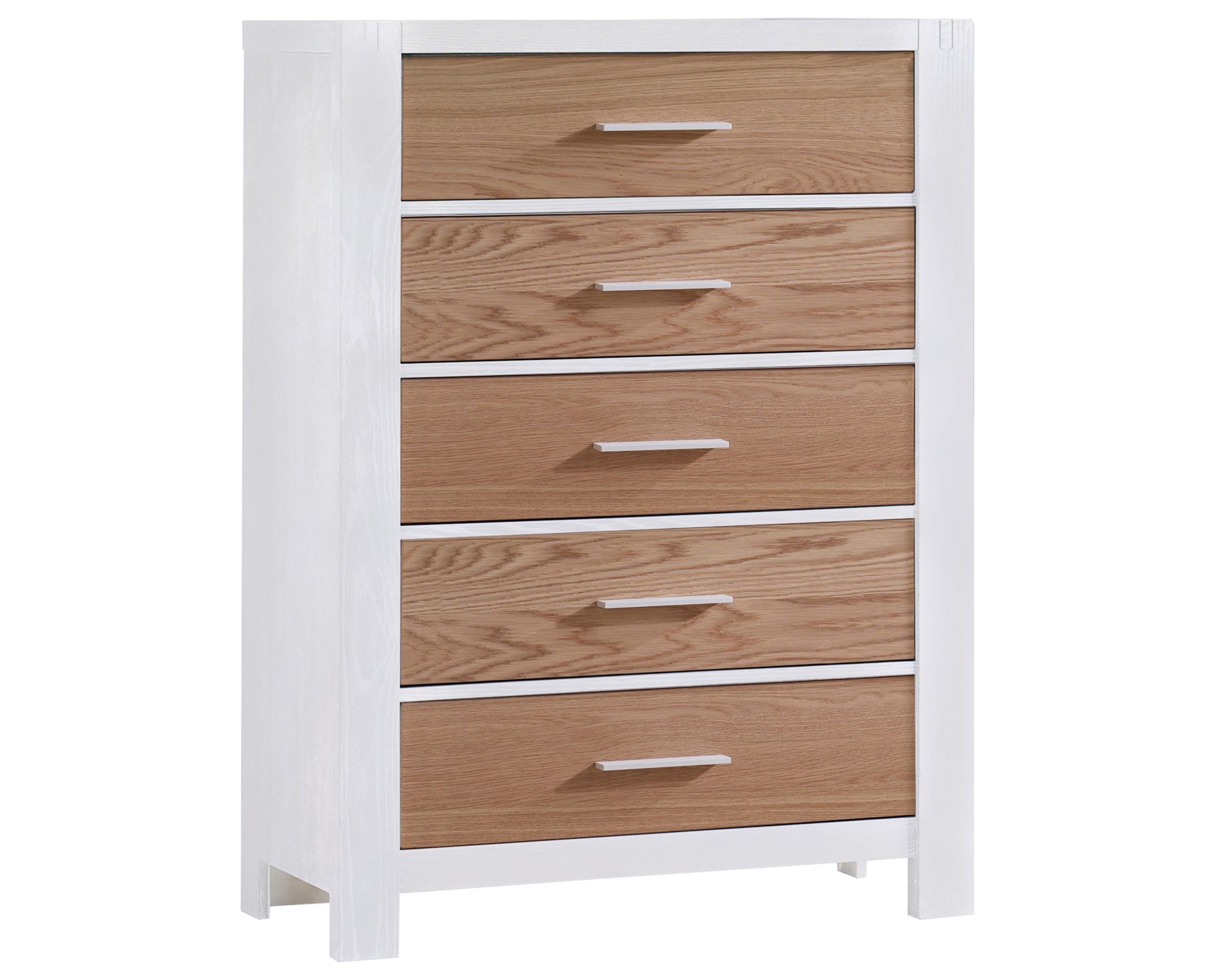 White Brushed Oak with Natural Oak | Rustico 5 Drawer Dresser | Valley Ridge Furniture