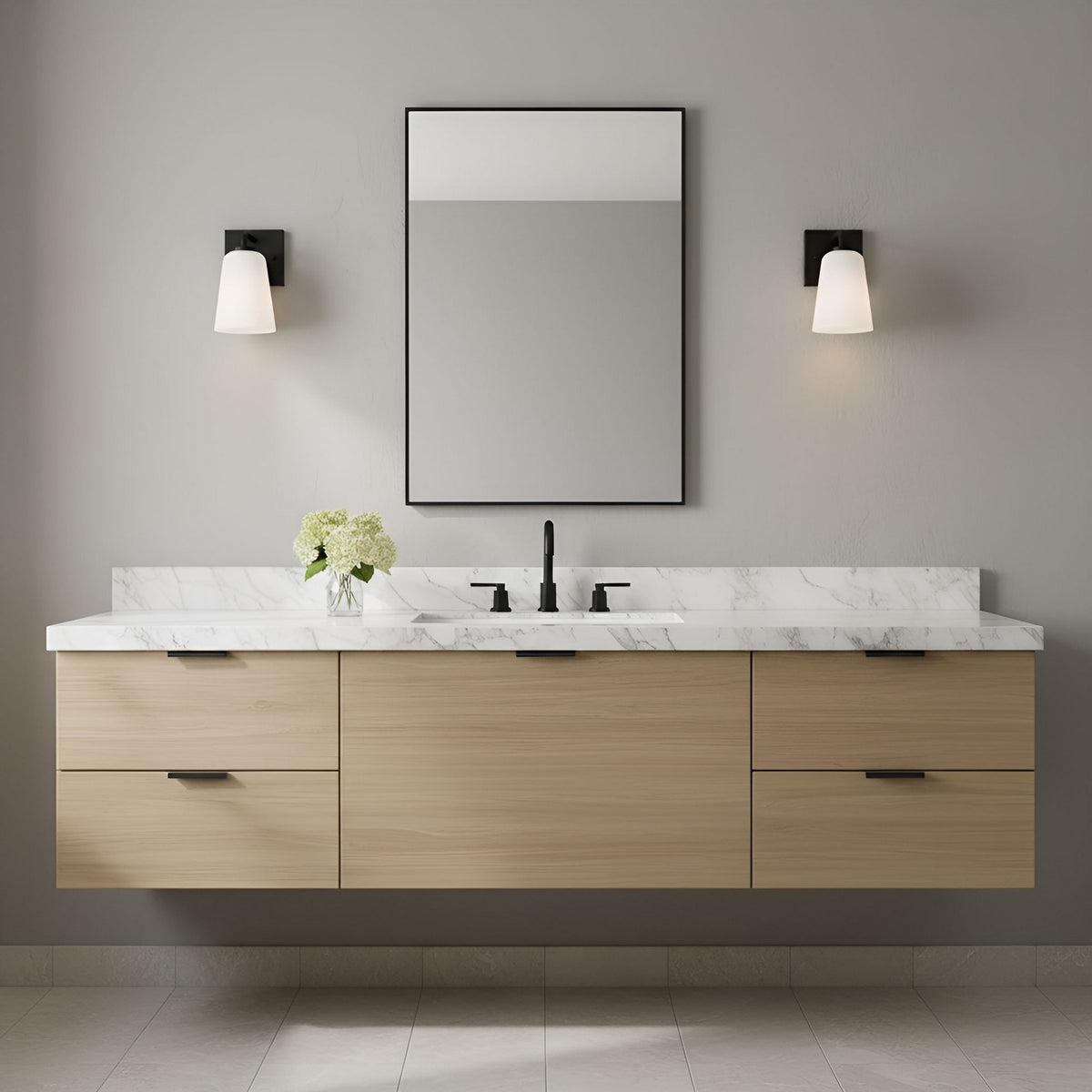 Miles One Light Bath — Etched white glass