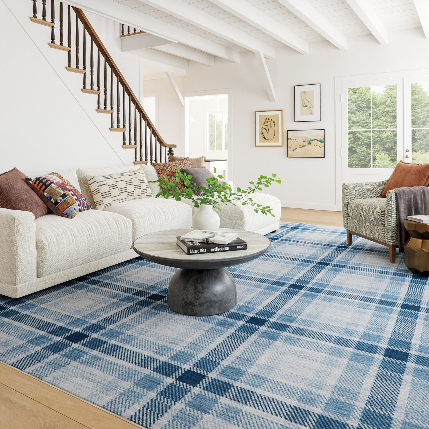 Andri Modern Plaid Machine Washable Rug