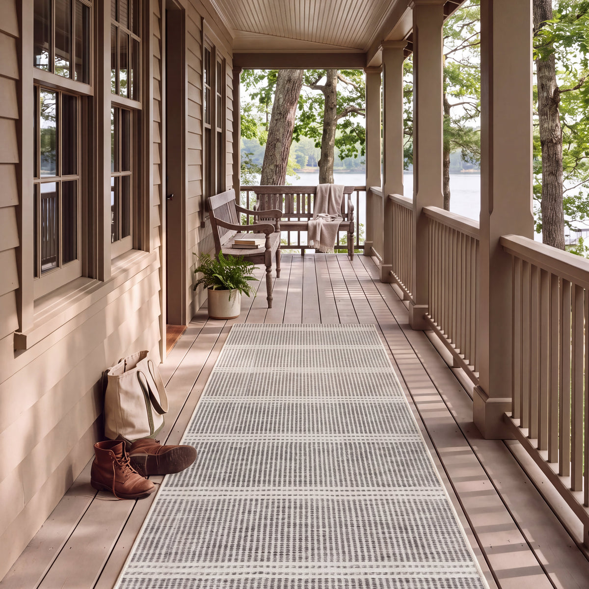 Dash & Albert Malta Machine Washable Rug in Grey, porch runner