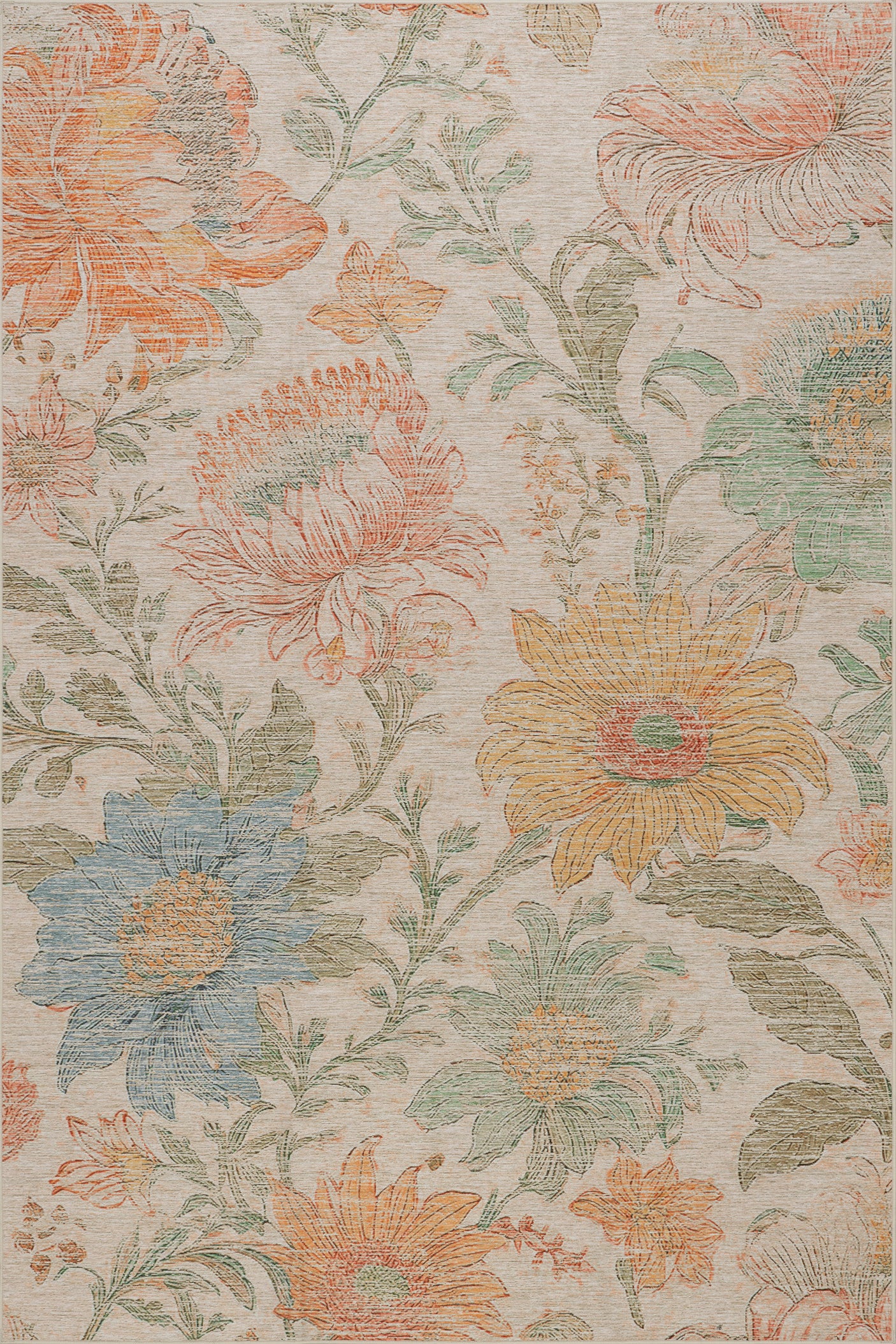 Zell Transitional Floral Machine Washable Rug
