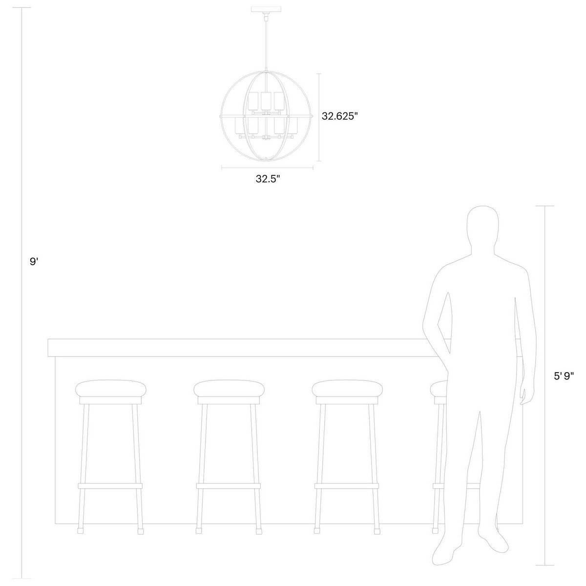 Alturas Nine Light Chandelier — Etched / White Inside