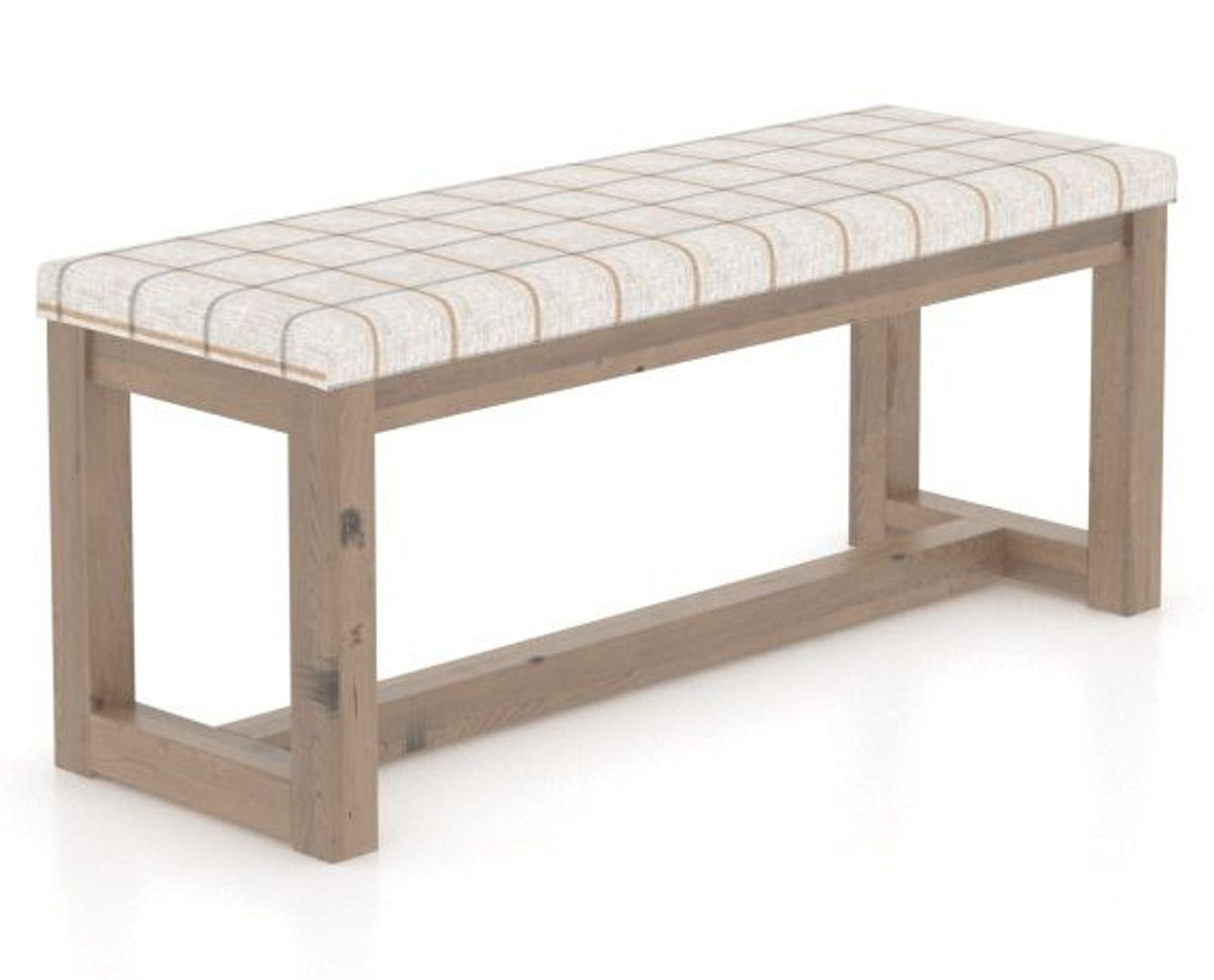 Canadel Loft Upholstered Bench 5070 in OZ Fabric and 25 Pecan Washed, three-quarter view