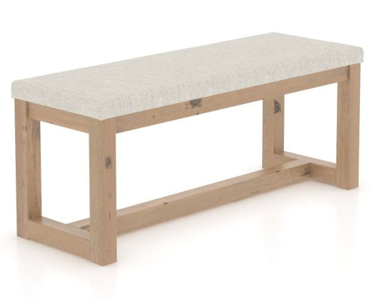Canadel Loft Upholstered Bench 5070 in TB Fabric and 20 Caramel Washed, three-quarter view