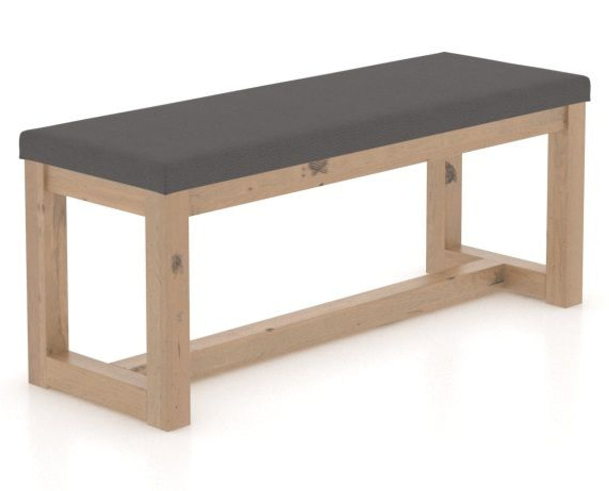 Canadel Loft Upholstered Bench 5070 in XU Faux Leather and 20 Caramel Washed, three-quarter view