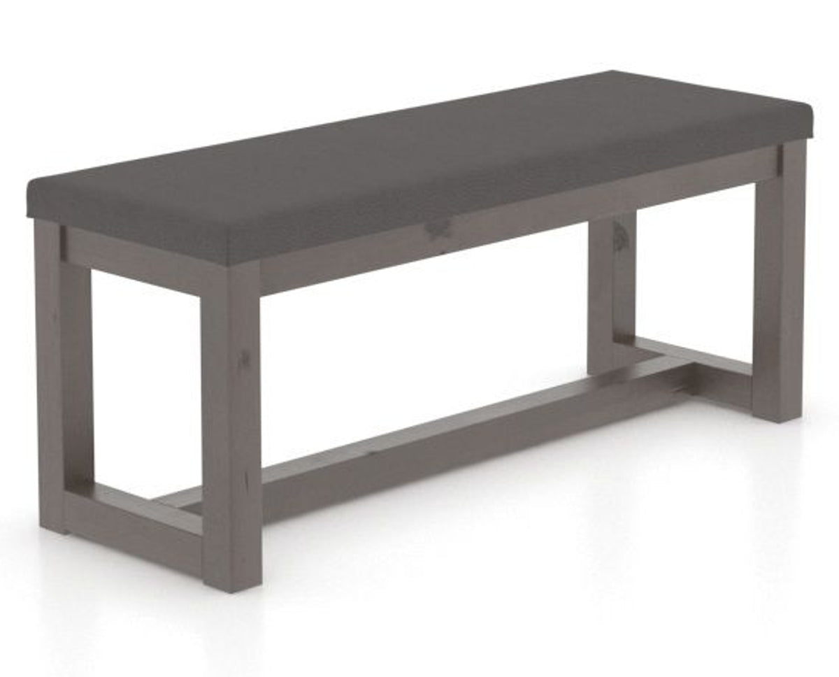 Canadel Loft Upholstered Bench 5070 in XU Faux Leather and 29 Hazelnut Washed, three-quarter view