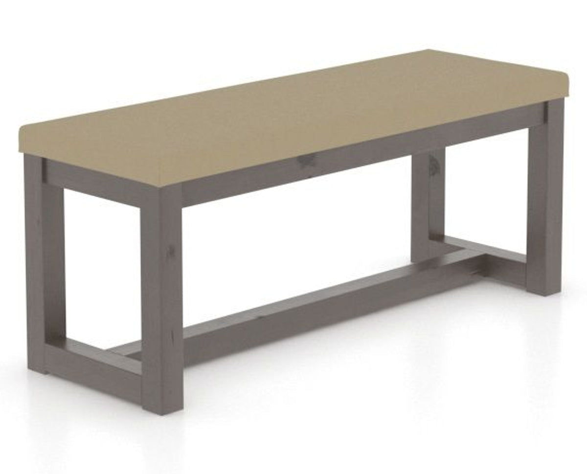 Canadel Loft Upholstered Bench 5070 in XY Faux Leather and 29 Hazelnut Washed, three-quarter view