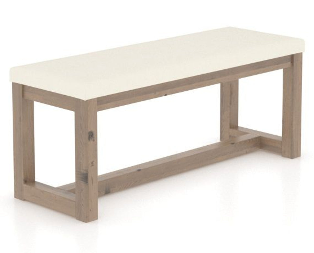 Canadel Loft Upholstered Bench 5070 in YJ Faux Leather and 25 Pecan Washed, three-quarter view