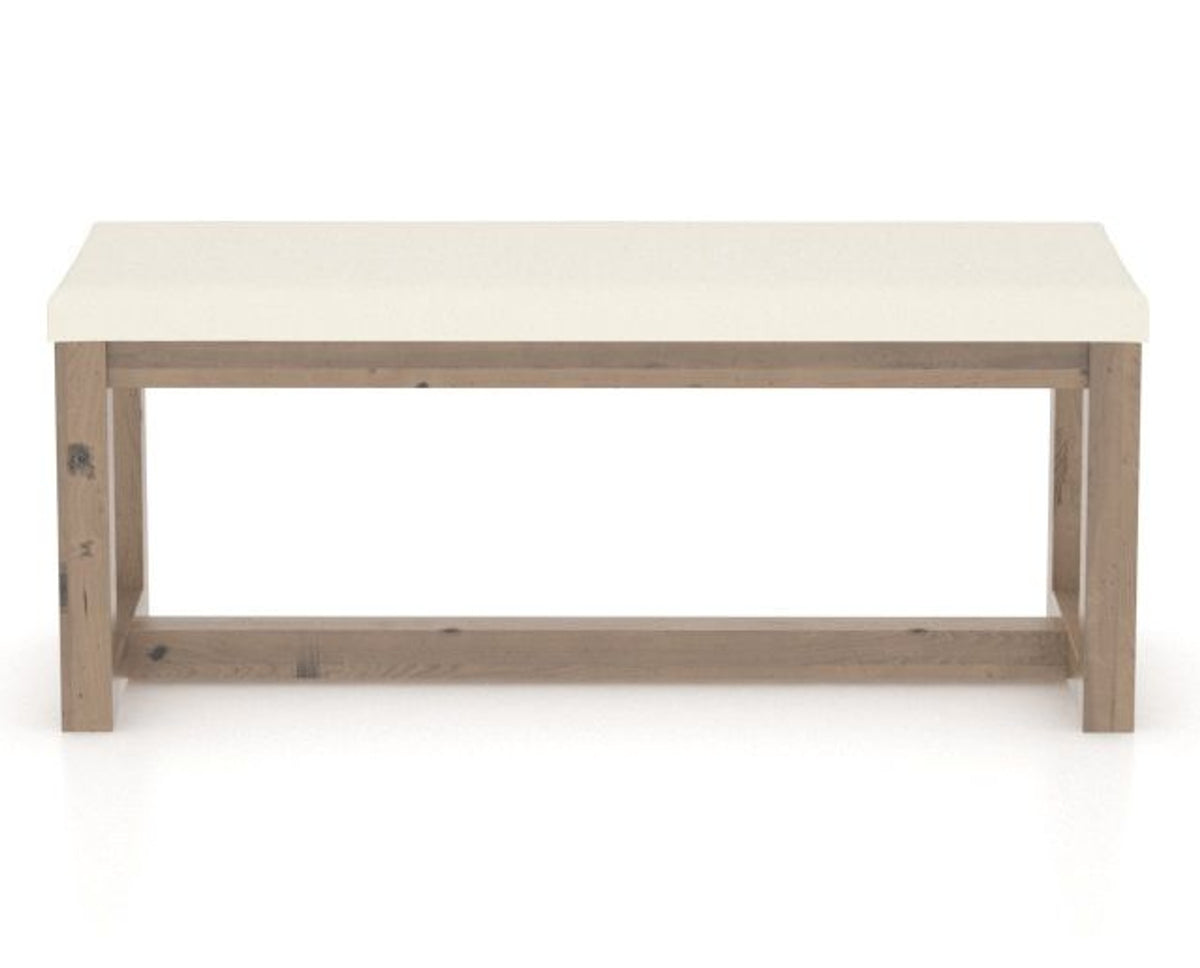 Canadel Loft Upholstered Bench 5070 in YJ Faux Leather and 25 Pecan Washed, front view