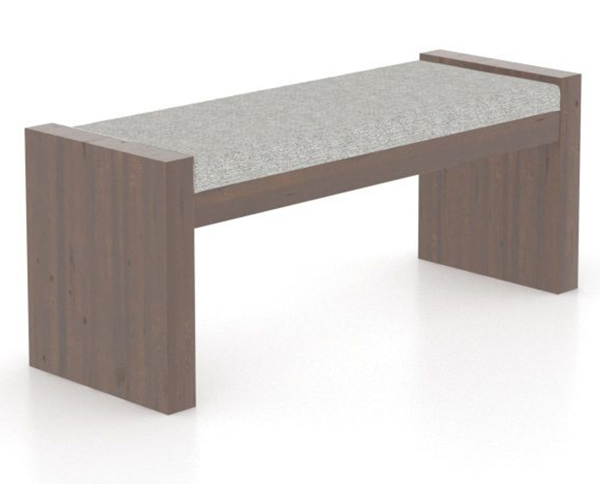 Canadel Loft Upholstered Bench 5073 in 7C Fabric and 19 Cognac Washed, three-quarter view