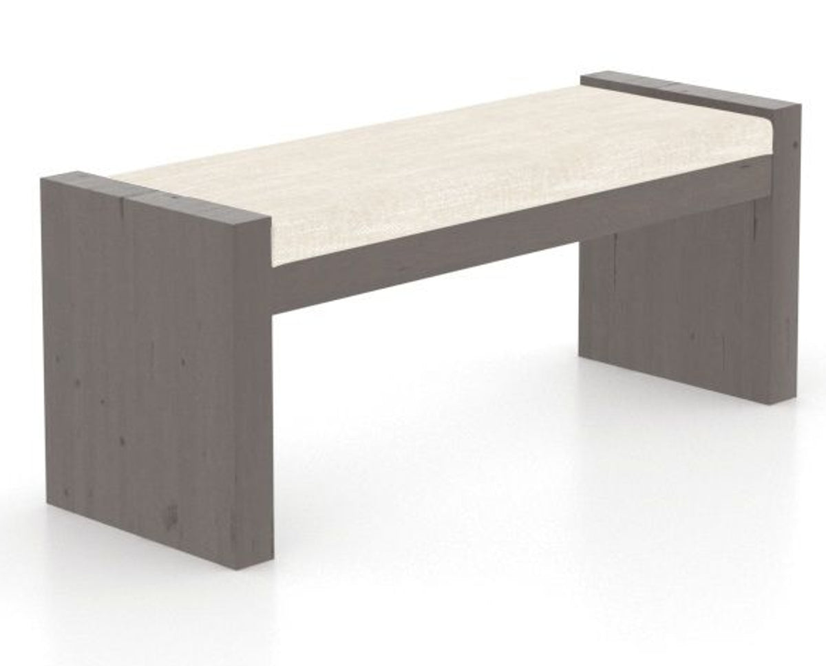 Canadel Loft Upholstered Bench 5073 in FT InsideOut® and 29 Hazelnut Washed, three-quarter view