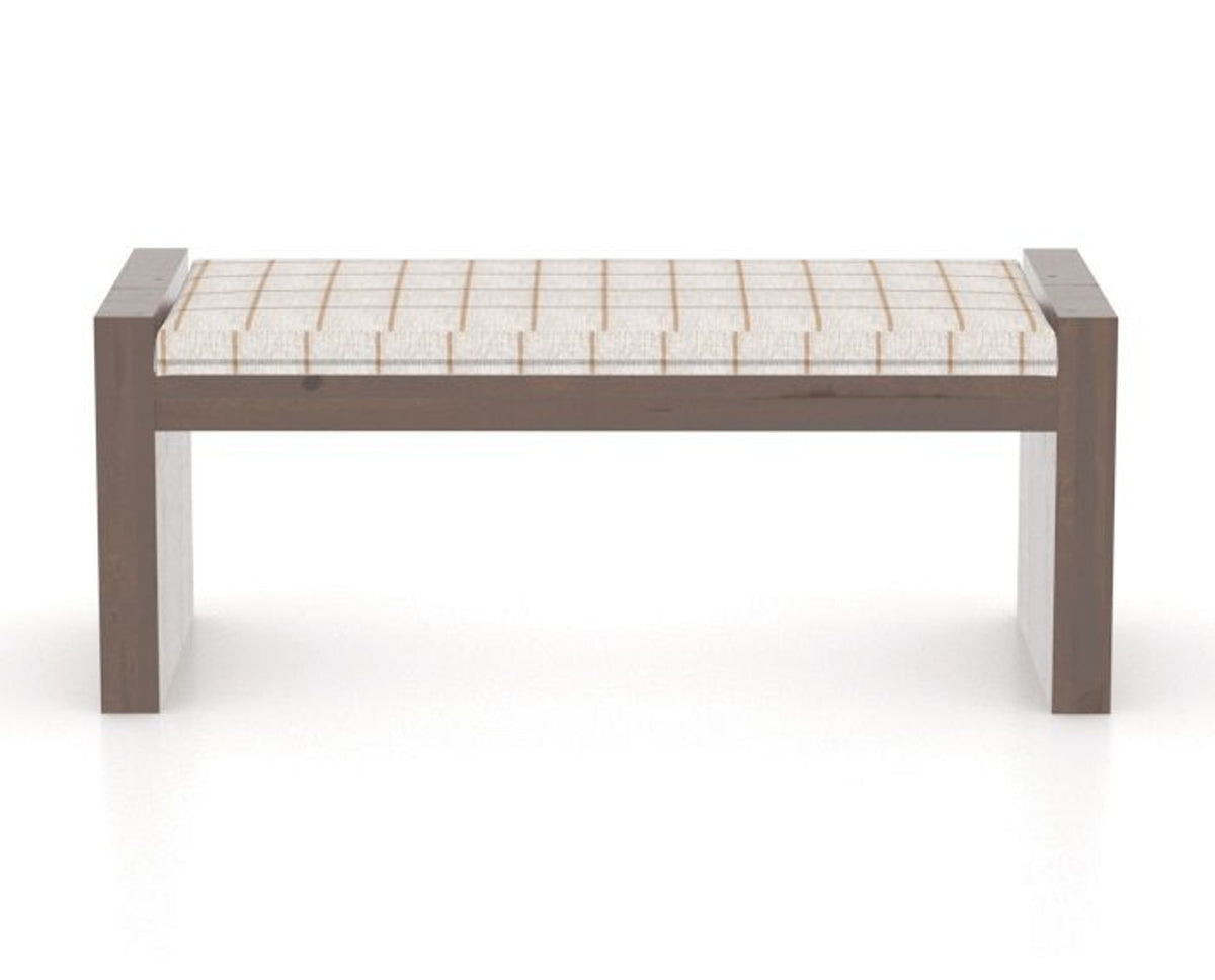 Canadel Loft Upholstered Bench 5073 in OZ Fabric and 19 Cognac Washed, back view