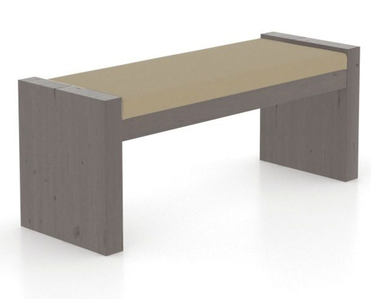 Canadel Loft Upholstered Bench 5073 in XY Faux Leather and 29 Hazelnut Washed, three-quarter view