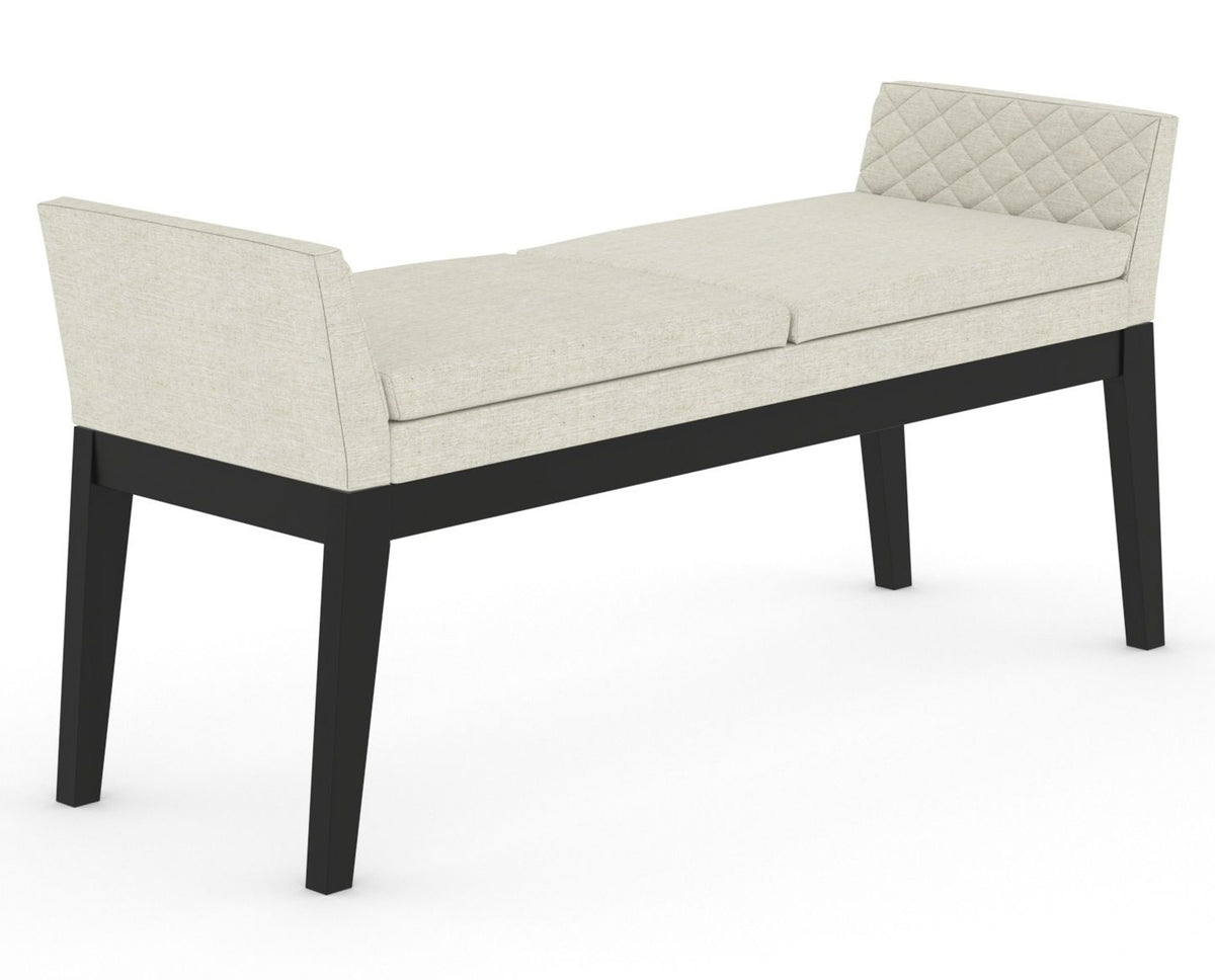 Canadel Downtown Upholstered Bench 5170 in TW Fabric and 05 Peppercorn Washed, three-quarter view