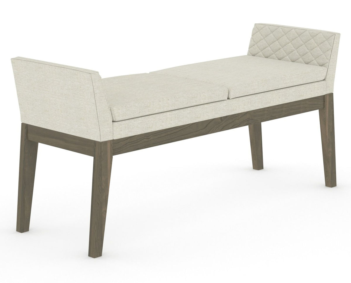 Canadel Downtown Upholstered Bench 5170 in TW Fabric and 08 Shadow, three-quarter view