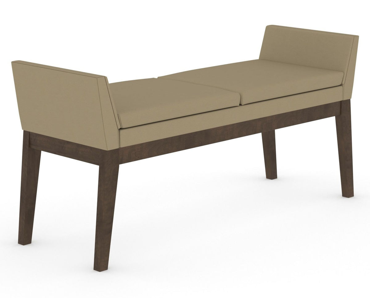 Canadel Downtown Upholstered Bench 5170 in XY Faux Leather and 29 Hazelnut Washed, three-quarter view