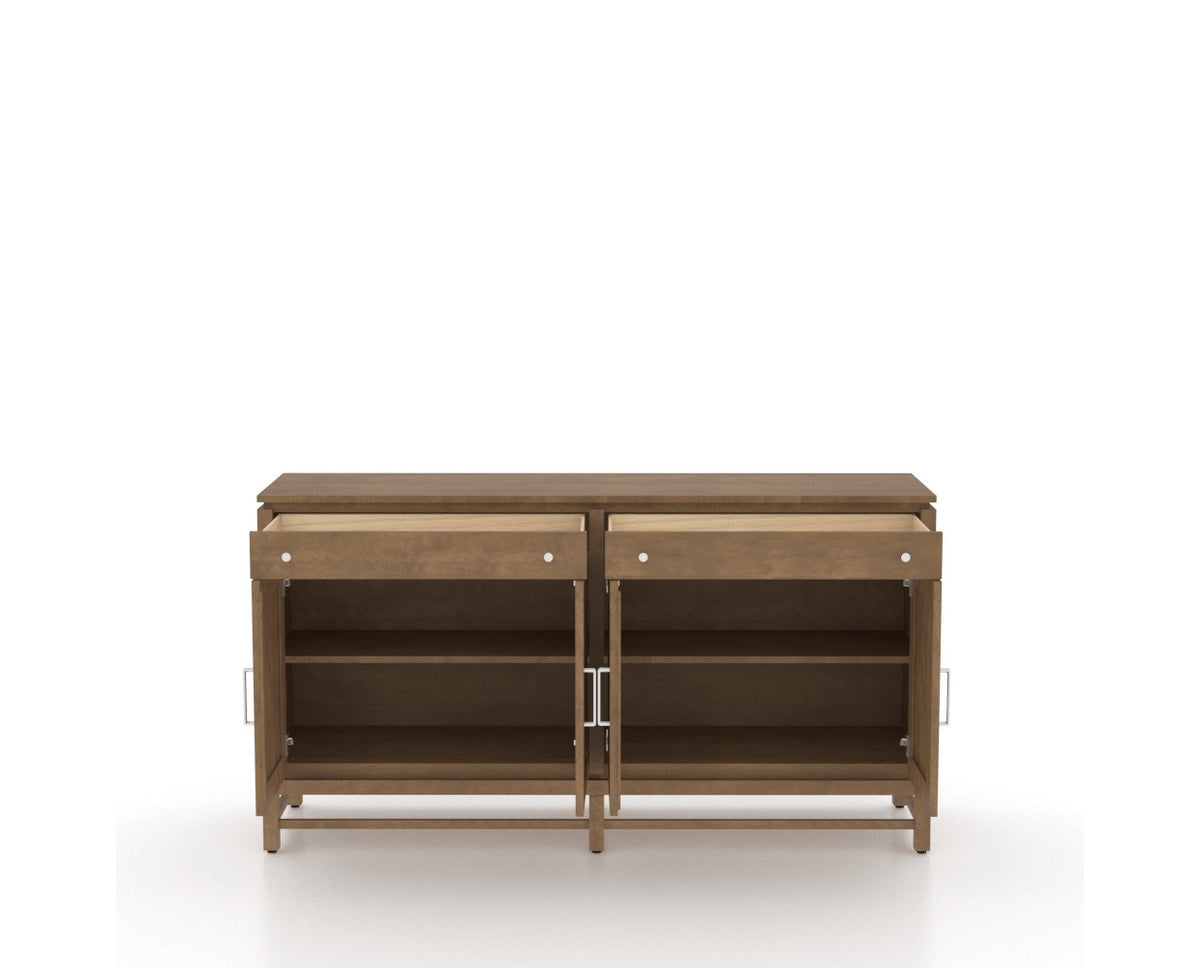 Canadel Plinth Buffet in Pecan Washed, fully open view