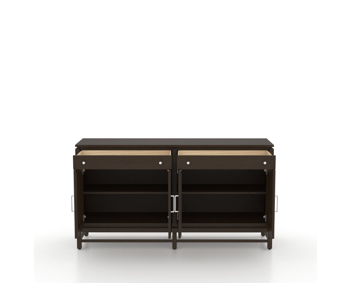 Canadel Plinth Buffet in Davy's Grey, fully open view