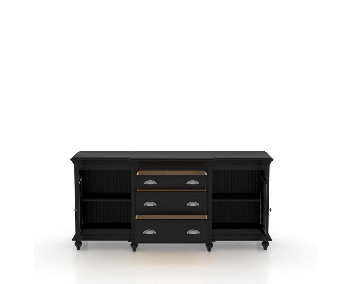 Canadel Farmhouse Buffet 6932 in Midnight Black Washed, fully open view