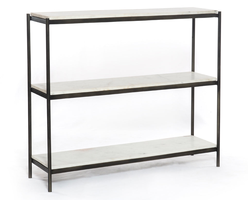 Polished White Marble with Hammered Grey Iron | Felix Small Console Table | Valley Ridge Furniture