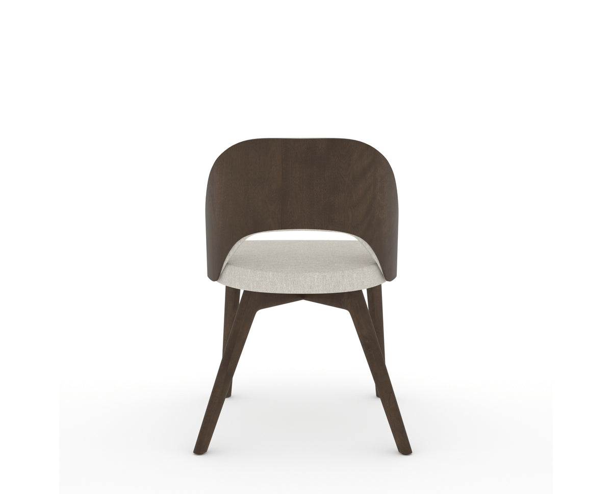 Canadel Downtown Ply Dining Chair in Hazelnut Washed, TB Fabric, back view