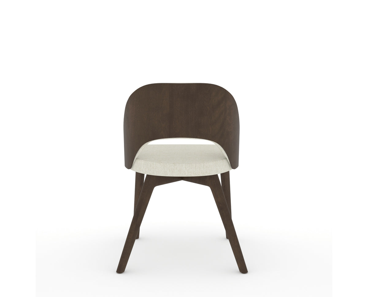 Canadel Downtown Ply Dining Chair in Hazelnut Washed, TW Fabric, back view