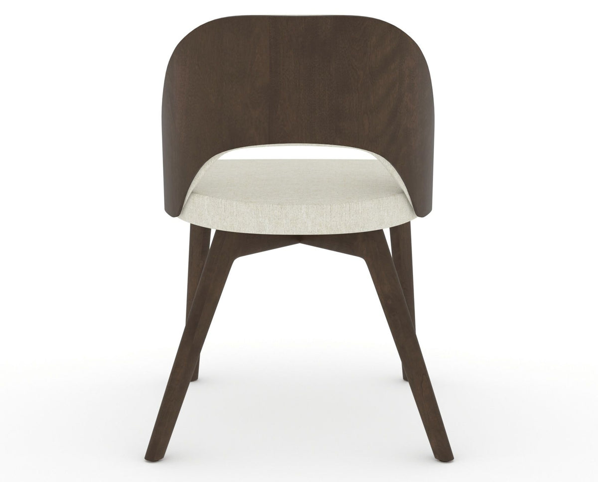 Canadel Downtown Ply Dining Chair in Hazelnut Washed, TW Fabric, back view
