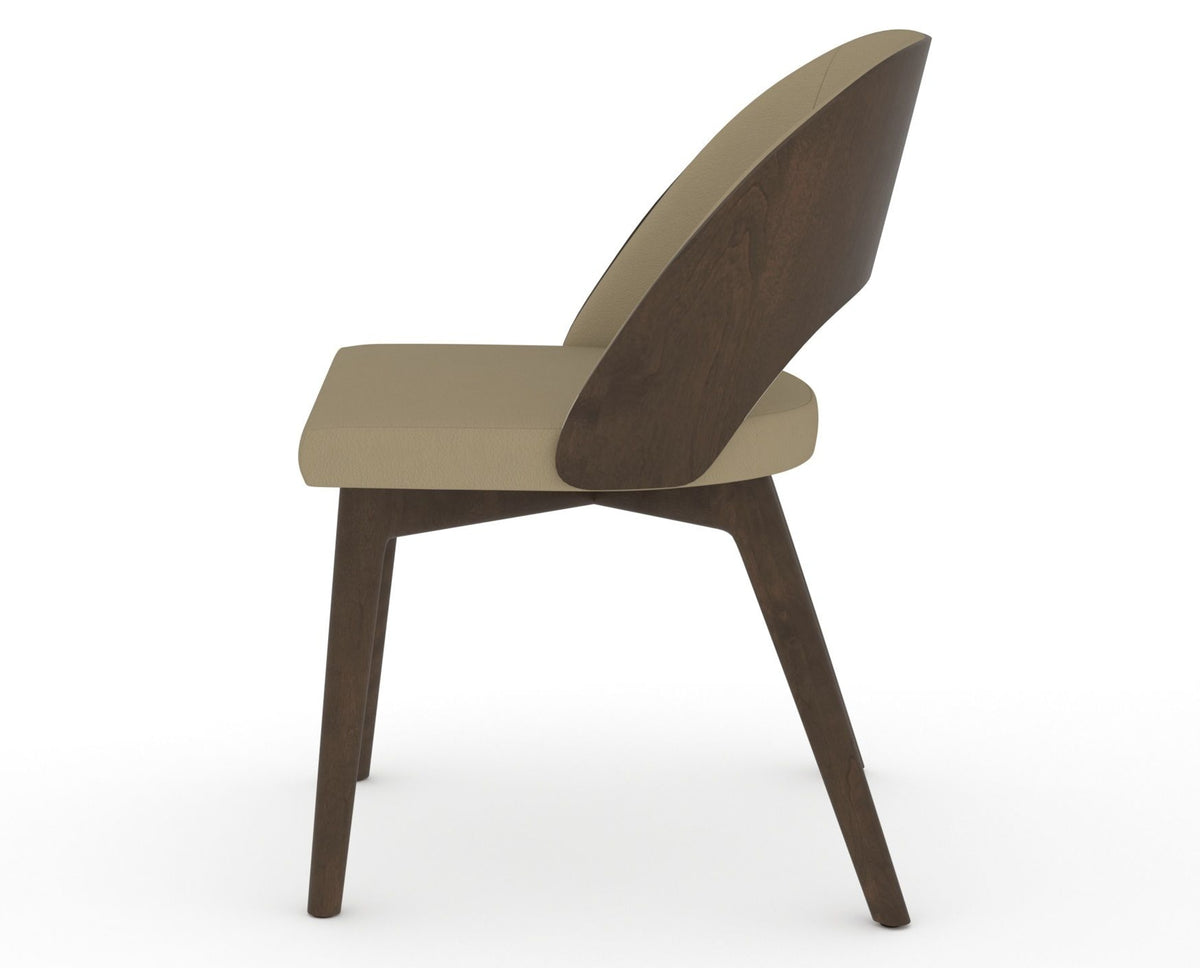 Canadel Downtown Ply Dining Chair in Hazelnut Washed, XY Faux Leather, side view