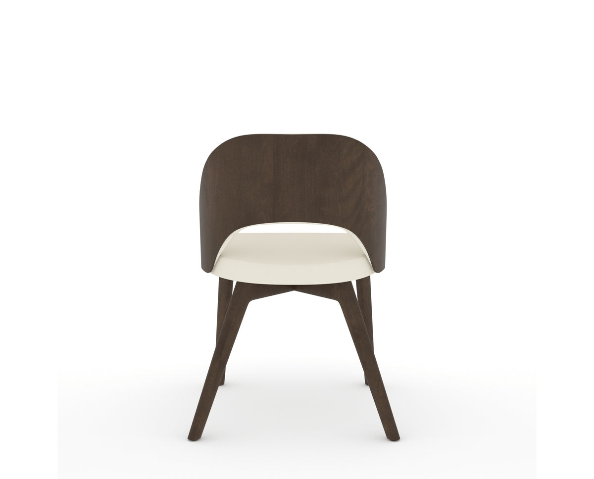 Canadel Downtown Ply Dining Chair in Hazelnut Washed, YJ Faux Leather, back view
