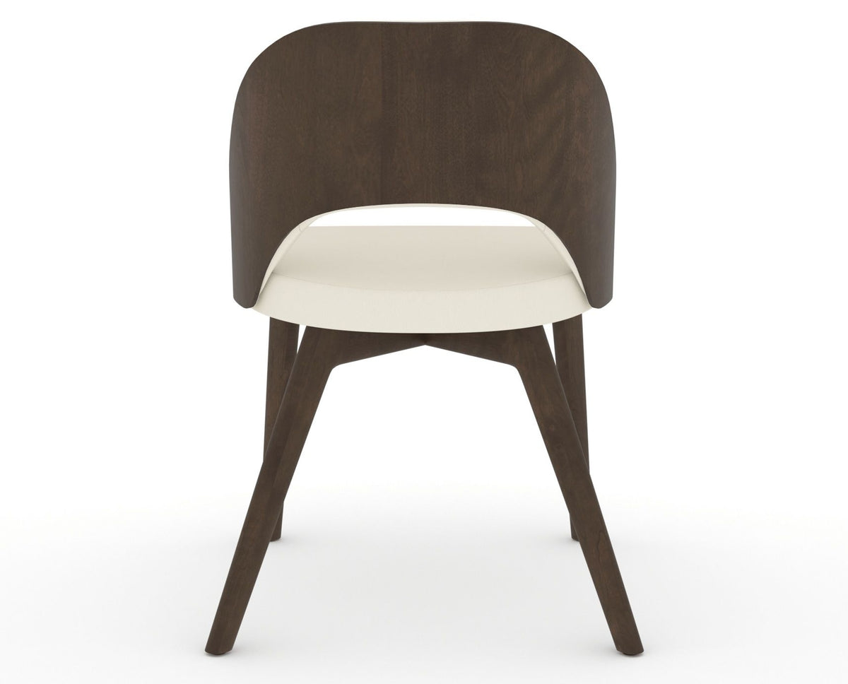 Canadel Downtown Ply Dining Chair in Hazelnut Washed, YJ Faux Leather, back view